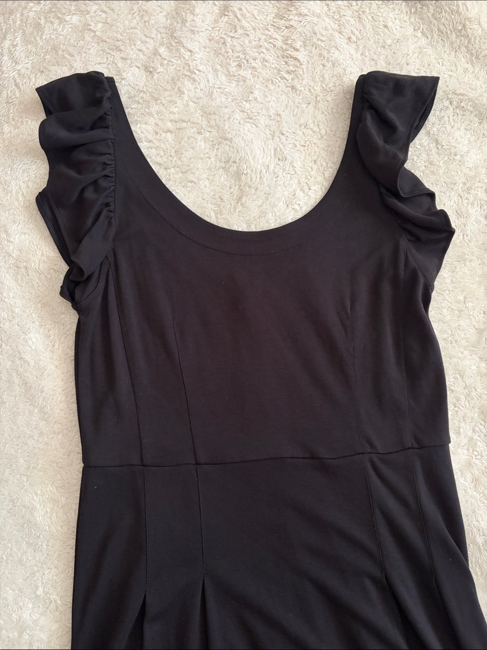 LOFT Black Ruffle Sleeve Scoop Neck Dress